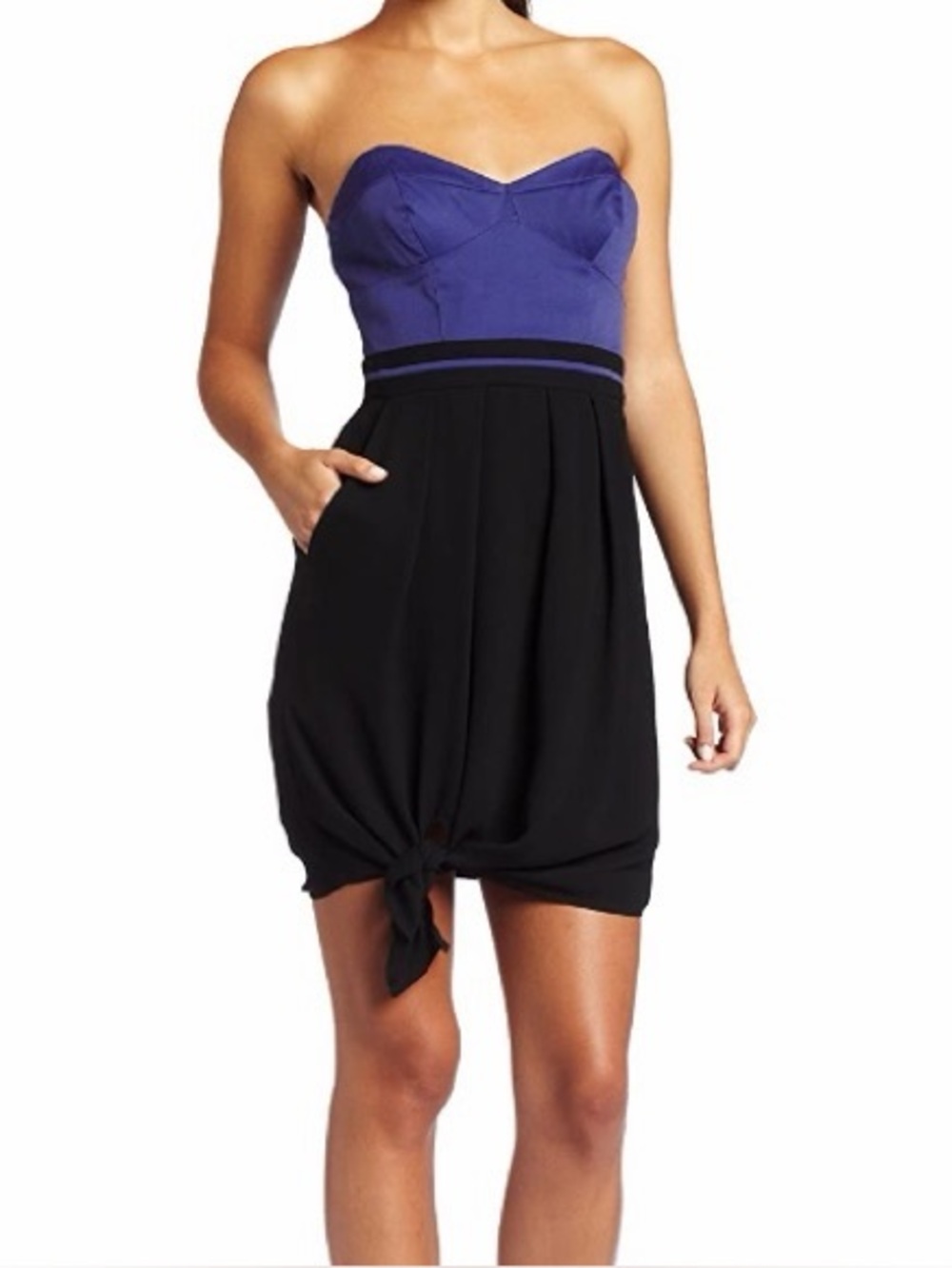 BCBGeneration Purple and Black Strapless A-Line Dress